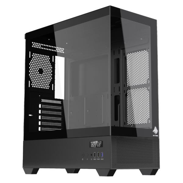 CASE EAGLE WARRIOR CG01TZRA001C MID TOWER SIN VENTILACION INCLUIDA CON VIDRIO TEMPLADO FRONTAL Y LATERAL SIN FUENTE CON PANTALLA DIGITAL NEGRO