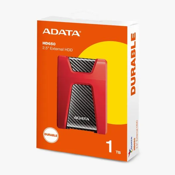 Disco Duro Externo ADATA HD650 1TB USB 3.2 Antigolpes Rojo