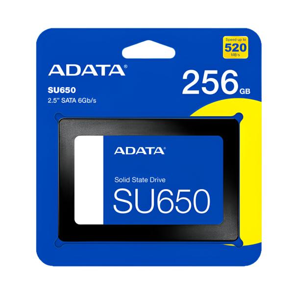 HD INTERNO SOLIDO 256GB ADATA SU650 2.5 PULG SATA III 520MB/S / 450MB/S ASU650SS-256GT-R NEGRO