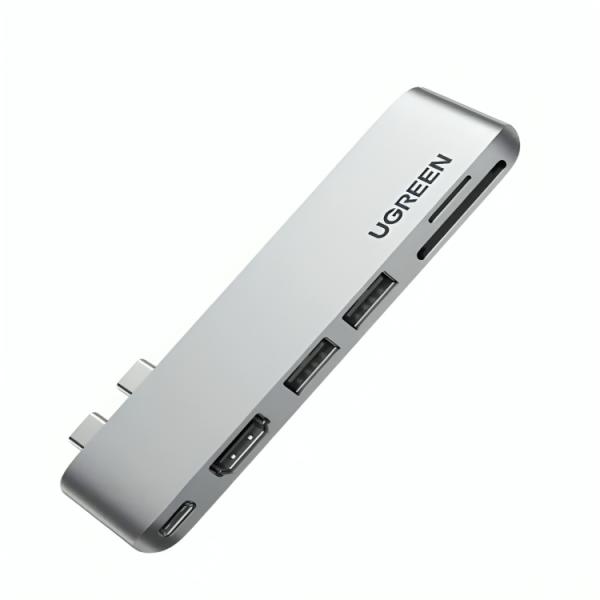 HUB UGREEN CM380 MULTIFUNCIONAL USB-C 2 PUERTOS USB 3.0 1 PUERTO HDMI RTO PARA TARJETAS SD/TF PARA MACBOOK AIR/PRO 80856 PLATEADO