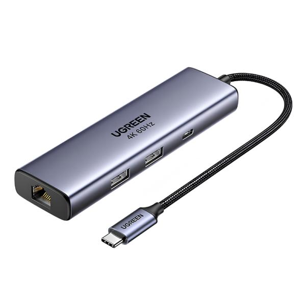 HUB UGREEN CM512 USB-C 6 EN 1 1 DISPLAYPORT 4K@60HZ / 2 USB-A / 1 USB-C DATA / 1 RJ45 GIGABIT / 1 USB-C PD 100W 5GBPS 75643