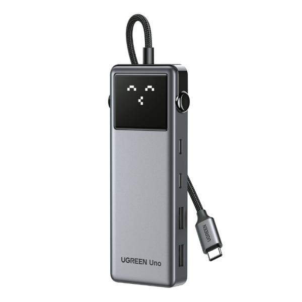 HUB UGREEN CM888 6 EN 1 USB-C 2 PUERTOS USB-A 2 PUERTOS USB-C 1 PUERTO HDMI Y 1 PUERTO PD 10GBPS CON LED DISPLAY 35998 GRIS