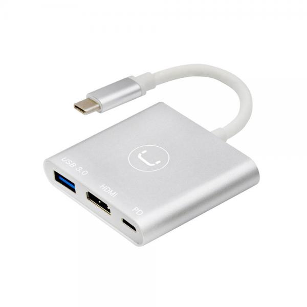HUB UNNO TEKNO TYPE C 3 IN 1 HDMI + 1-USB 3.0 +PD HB1101SV PLATEADO
