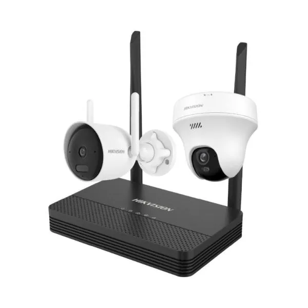 KIT DE CÁMARAS WIFI BALA Y TORRETA HIKVISION NKS4245WBTH 4MP 5MP WIFI H.265 2.8 MM 30 M BALA 10 M AUDIO WIFI 2.4 GHZ NVR IP66 301502089 BLANCO