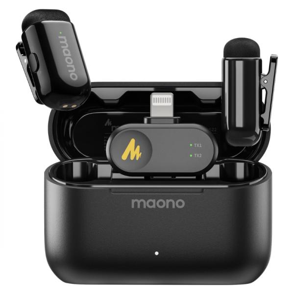 MICRÓFONO MAONO WM622 PB2 INALÁMBRICO LAVALIER CON RECEPTOR LIGHTNING / USB-C CANCELACIÓN DE RUIDO NEGRO