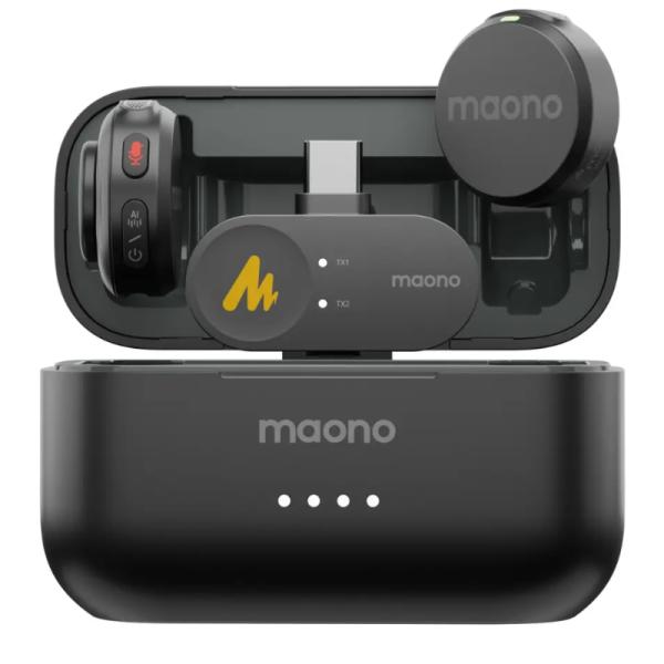 MICROFONO MAONO WM650 PC2 INALAMBRICO CON RECEPTOR USB-C CON REDUCCION DE RUIDO NEGRO