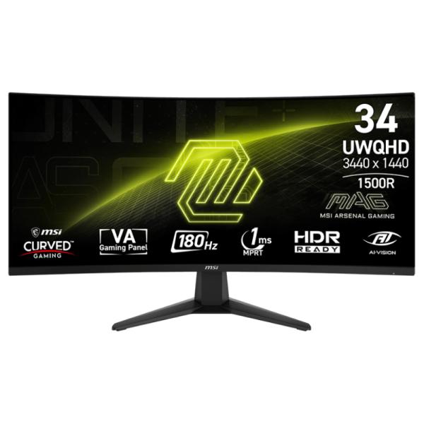 MONITOR GAMING MSI MAG 346CQ 34 PULG CURVO 3440 X 1440 180 HZ  ANTI-GLARE  HDMI Y DP  9S6-3DD71M-004 NEGRO