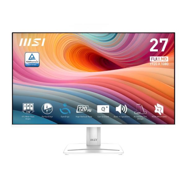 MONITOR MSI PLANO 27 PULG PRO MP275W E2 1920 X 1080 IPS 120HZ ADAPTIVE SYNC ANTIFLICKER HDMI DISPLAYPORT VGA 9S6-3PD3CM-014 BLANCO BLANCO