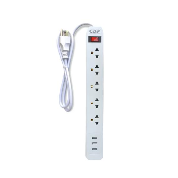 REGLETA PROTECTOR DE VOLTAJE CDP RU-SS5 1500W 5 TOMAS SUPRESIÓN DE PICOS Y SOBRECARGAS 3 PUERTOS USB BLANCO