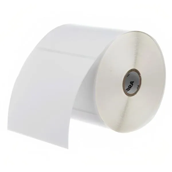 ROLLO DE ETIQUETA ZEBRA Z-ESSENTIALS 500D 4 PULG X 2 PULG NUCLEO 1 PULG 5 PULG OD CON PERFORACION 1298 ETIQUETAS/ROLLO 10043290