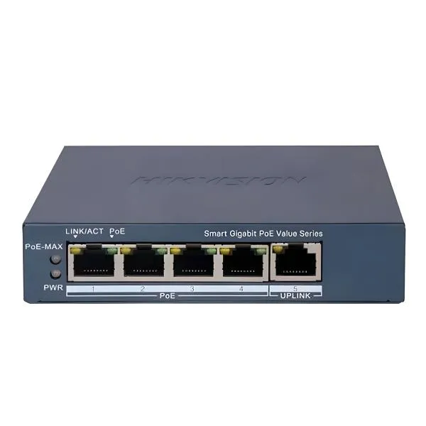 SWITCH HIKVISION DS-3E1505P-EI/M(O-STD) 4 PUERTOS GIGABIT POE / 1 PUERTO GIGABIT RJ45 ADMINISTRABLE 301802989 GRIS
