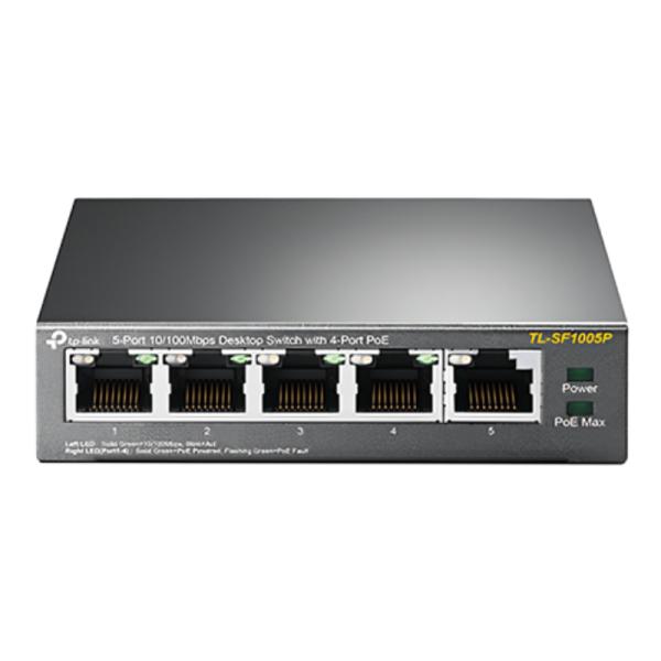 SWITCH TP LINK TL-SF1005P(UN) 5 PUERTOS RJ45 / 4 PUERTOS POE 10/100 MBPS NO GESTIONABLE GRIS
