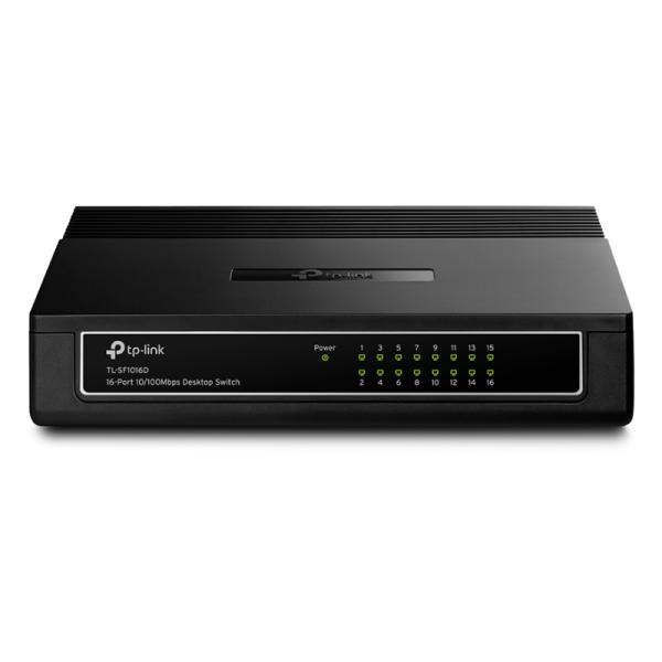 SWITCH TP LINK TL-SF1016D 16 PUERTOS FAST ETHERNET 10/100 MBPS NO ADMINISTRABLE NEGRO