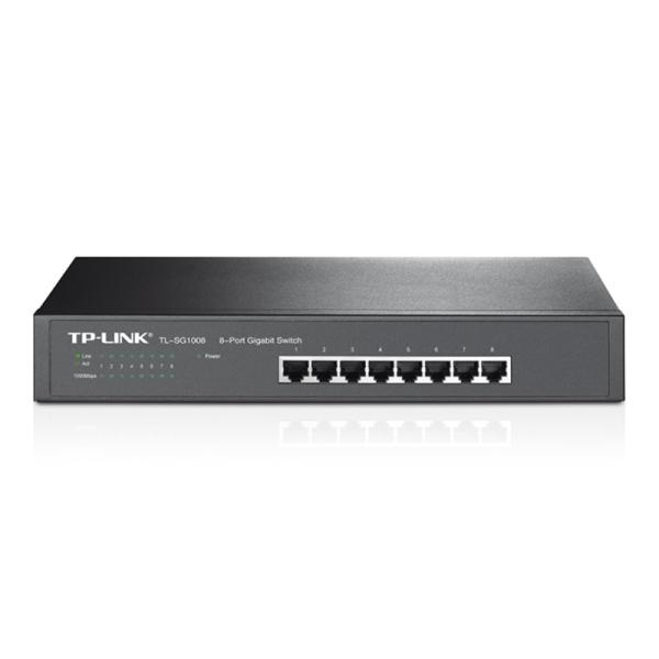SWITCH TP LINK TL-SG1008 8 PUERTOS GIGABIT 10/100/1000 MBPS NO ADMINISTRABLE RACKMOUNT NEGRO